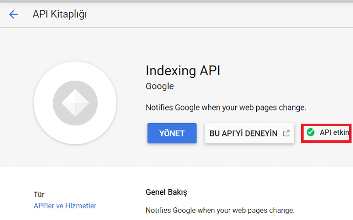 Google API etkinleştirme