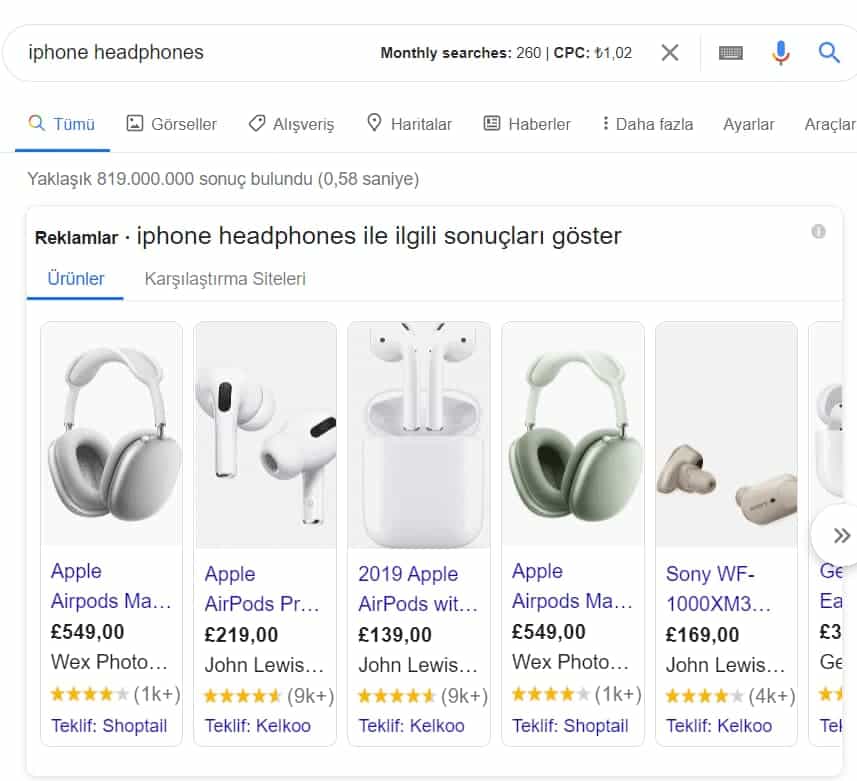 google alışveriş sonuçları